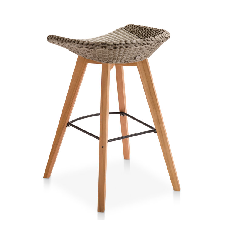 Leandra 32 High Density Polyethylene HDPE Wicker Outdoor Bar Stool with Cushion